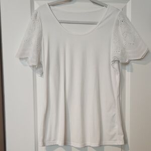 Womens Elegant White Eyelet Sleeve Women's Top Size Large